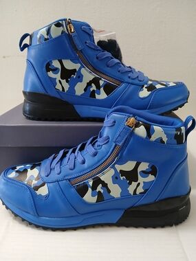 Mazino Men's Blue Camo High-Top Sneakers With Side Zip $28 New